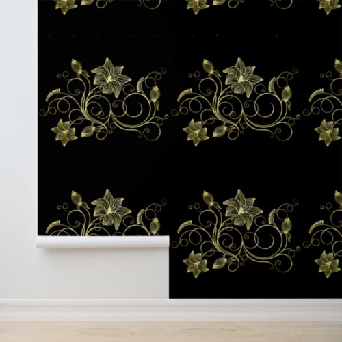 Black and Gold Flowers Ornaments Custom Color Wallpaper