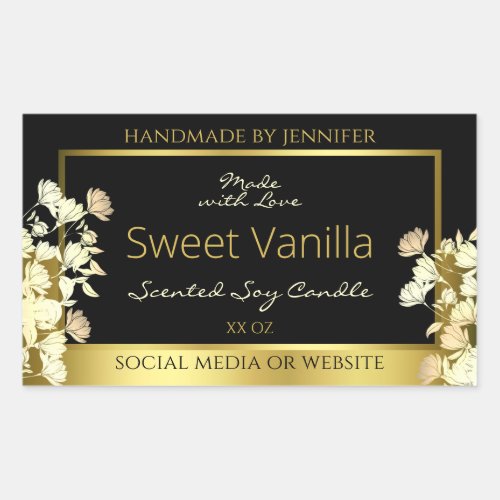 Black and Gold Flowers Product Packaging Labels