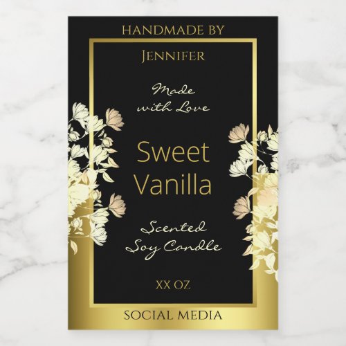 Black and Gold Flowers Product Packaging Labels
