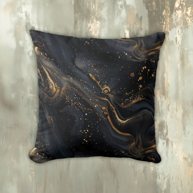 Black and Gold Fluid Marble Throw Pillow (Creator Uploaded)