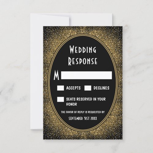 Black and Gold Foil Art Deco Wedding RSVP Cards