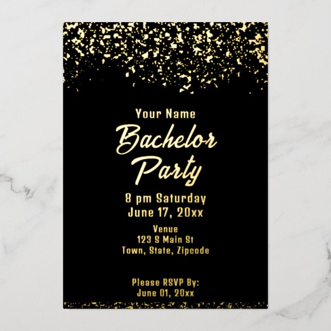 Black and Gold Foil Bachelor Party Foil Invitation (Front)