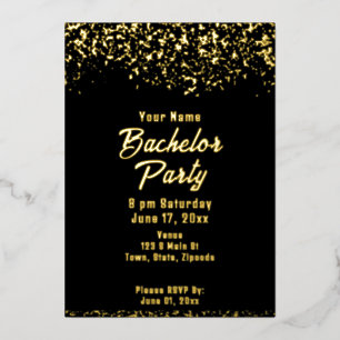 Black and Gold Foil Bachelor Party Invitation