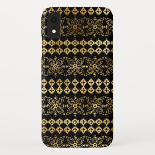 Black and Gold Foil Boho Floral Mandala Pattern iPhone XR Case