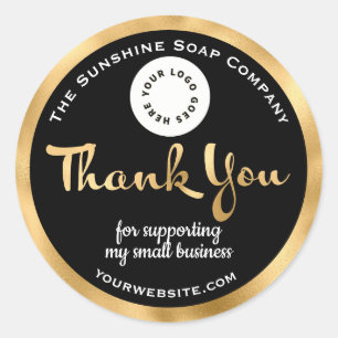 Black and gold foil business thank you with logo classic round sticker