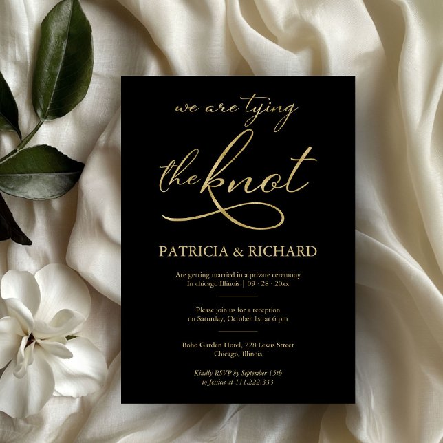 Black And Gold Foil Calligraphy Elopement Wedding Invitation (Creator Uploaded)