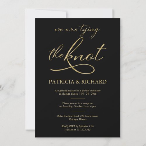 Black And Gold Foil Calligraphy Elopement Wedding Invitation