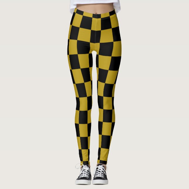 Black and Gold Foil Checker Pattern Leggings (Front)