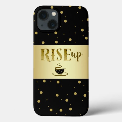 Black and Gold Foil Coffee Cup Modern Confetti iPhone 13 Case