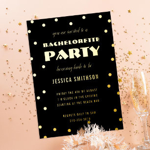 Black and Gold Foil Confetti Bachelorette Party Invitation