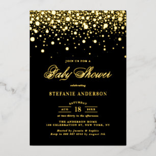Black and Gold Foil Confetti Dots Baby Shower Invitation