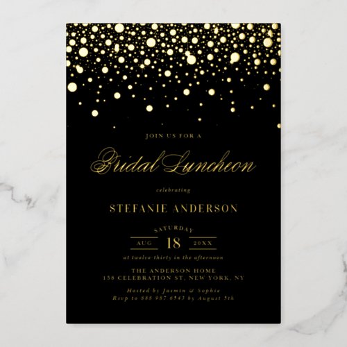 Black and Gold Foil Confetti Dots Bridal Luncheon Foil Invitation