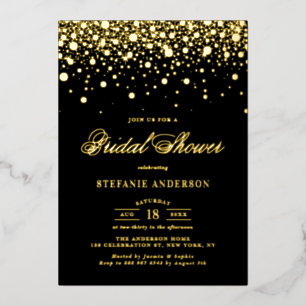 Black and Gold Foil Confetti Dots Bridal Shower Foil Invitation