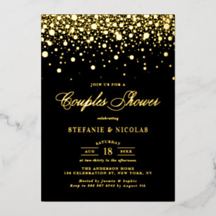 Black and Gold Foil Confetti Dots Couples Shower Invitation