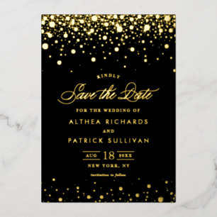 Black and Gold Foil Confetti Dots Save the Date Invitation