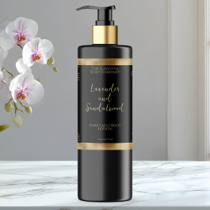 Black and gold foil cosmetics bottle label