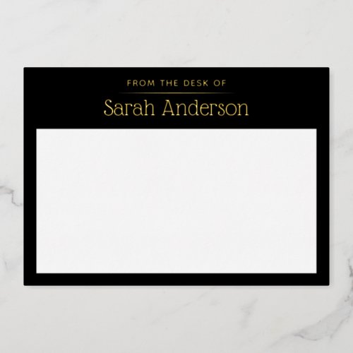 Black and gold foil custom name stationery card