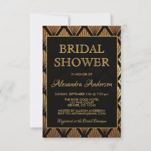 Black and Gold Foil Elegant Art Deco Bridal Shower Invitation