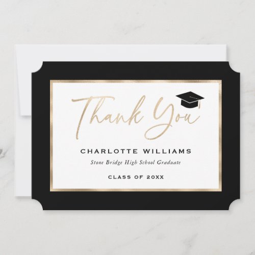 Black and Gold Foil Elegant Script Graduation Thank You Card