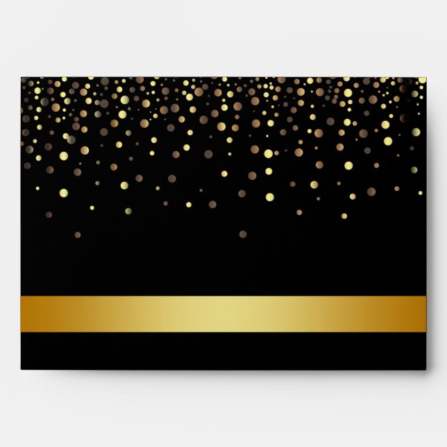 Black and  Gold Foil Faux Glitter Metal  Wedding Envelope (Front)