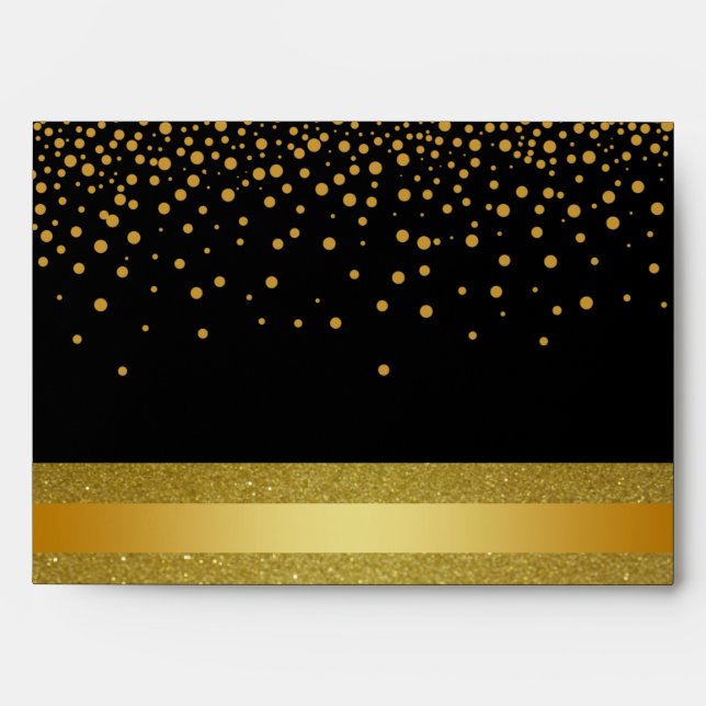 Black and Gold Foil Faux Glitter Metal  Wedding Envelope (Front)