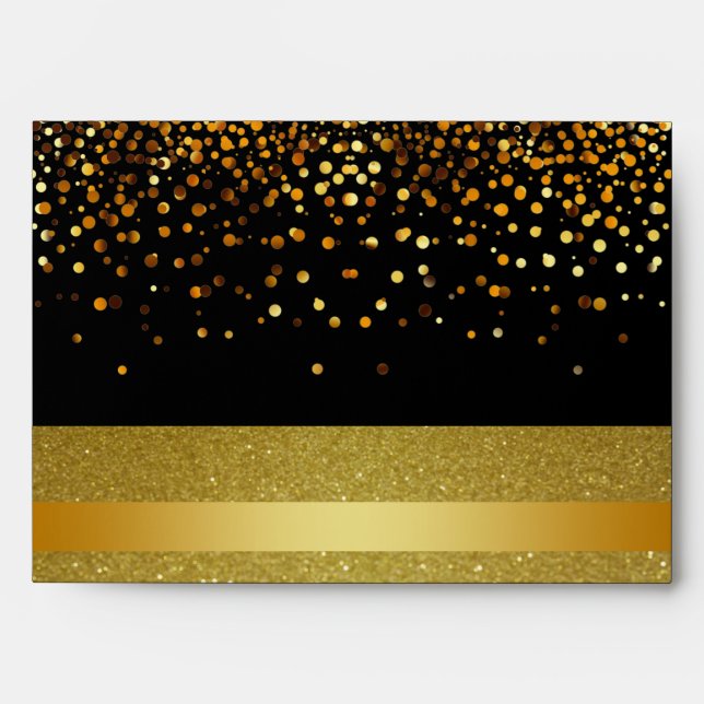 Black and Gold Foil Faux Glitter Metal  Wedding Envelope (Front)