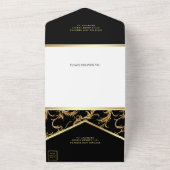Black and Gold Foil Flourish Swirl Wedding All In One Invitation (Outside)