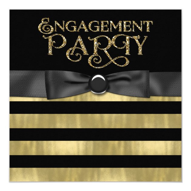 Black And Gold Foil Glitter Engagement Party Invitation