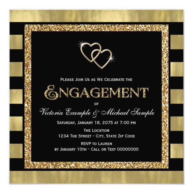 Black And Gold Foil Glitter Engagement Party Invitation