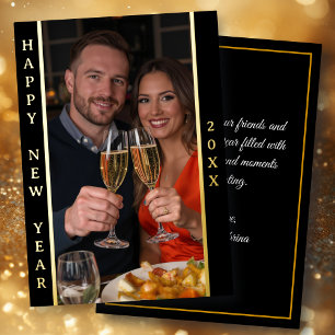 Black and Gold Foil Happy New Year Photo Holiday Card