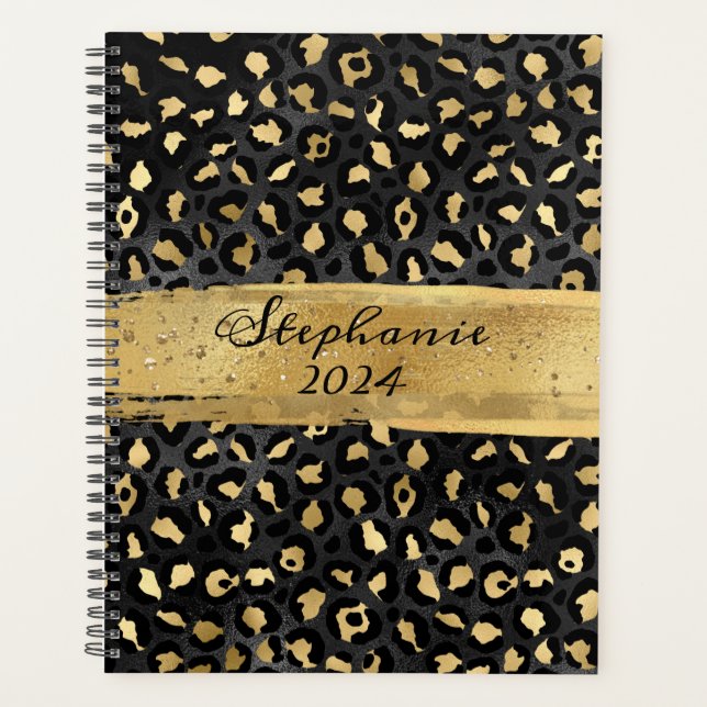Black and Gold Foil Leopard Brush Stroke Planner (Front)