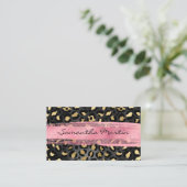 Black and Gold Foil Leopard Pink Brush Stroke Business Card (Standing Front)
