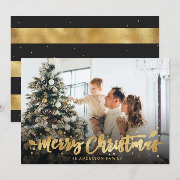 Black and Gold Foil Merry Christmas Photo Cards