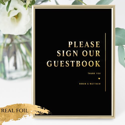 Black and Gold Foil Minimal Wedding Guestbook Sign