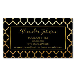 Black and Gold Foil Modern Art Deco Pattern Business Card Magnet