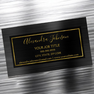 Black and Gold Foil Modern Metallic Business Card Magnet