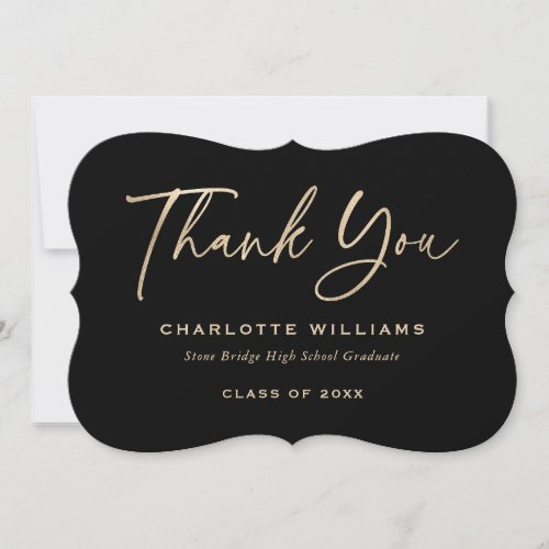 Black and Gold Foil Modern Script Graduation Thank You Card