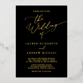 Black and Gold Foil Monogram Minimalist Wedding Foil Invitation