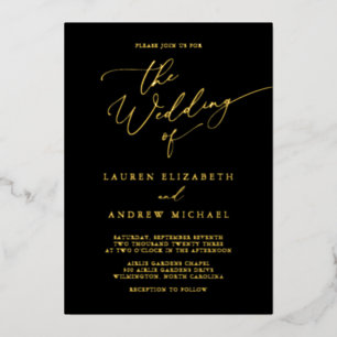 Black and Gold Foil Monogram Minimalist Wedding Invitation