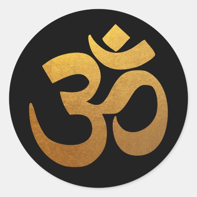 Black and Gold Foil Om Symbol Classic Round Sticker (Front)