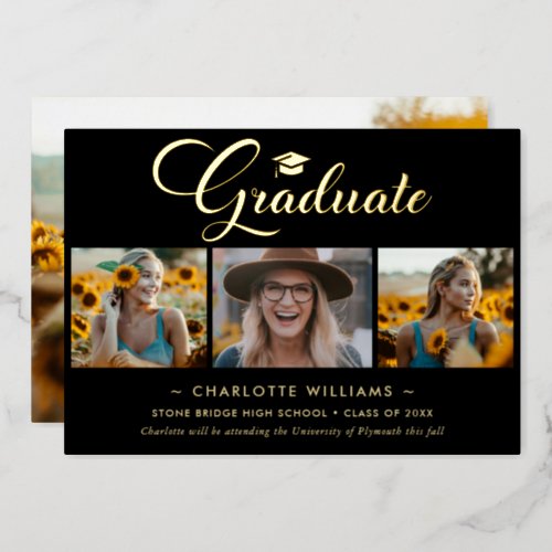 Black and Gold Foil Photo Graduation Announcement