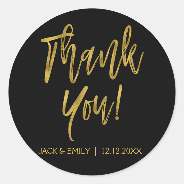 Black and Gold Foil Photo Thank You Sticker | Zazzle