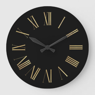 Black and Gold Foil Roman Numerals Large Clock