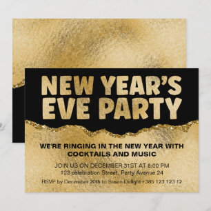 Black And Gold Foil Texture New Year's Party Invitation