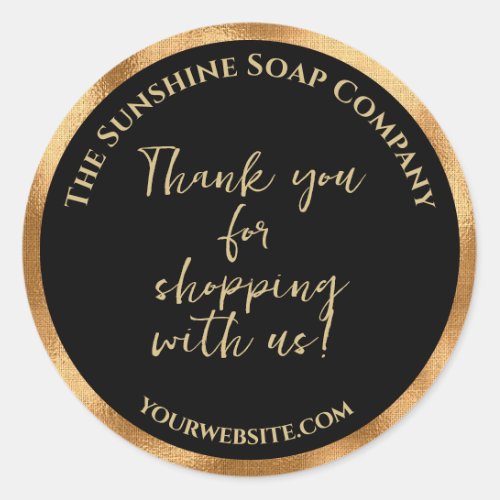 Black and gold foil thank you for shopping with us classic round sticker