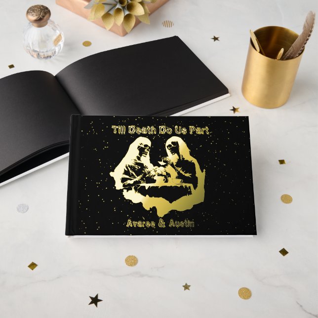 Black and Gold Foil Till Death Do Us Part Guest Book (Front Open)