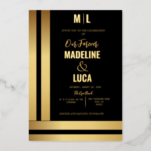 Black and Gold Foil Wedding Elegant Foil Invitatio Foil Invitation