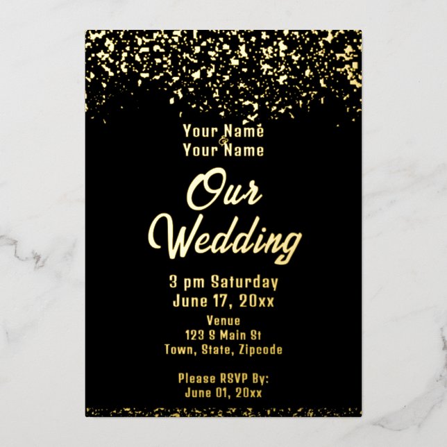 Black and Gold Foil Wedding Foil Invitation (Front)