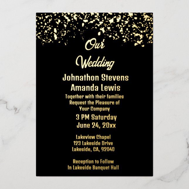 Black and Gold Foil Wedding Invitation (Front)