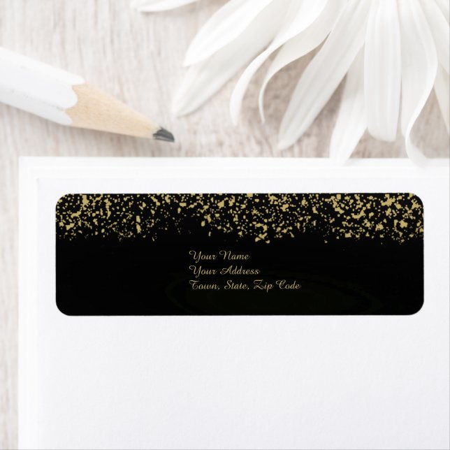 Black and Gold Foil Wedding Stationery Label (Insitu)